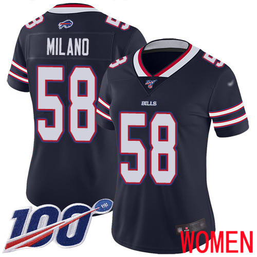 Women Buffalo Bills #58 Matt Milano Limited Navy Blue Inverted Legend 100th Season NFL Jersey